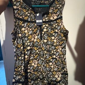 Lucky Brand Black Floral Sleeveless Camisole with Mustard and Cream Accents
